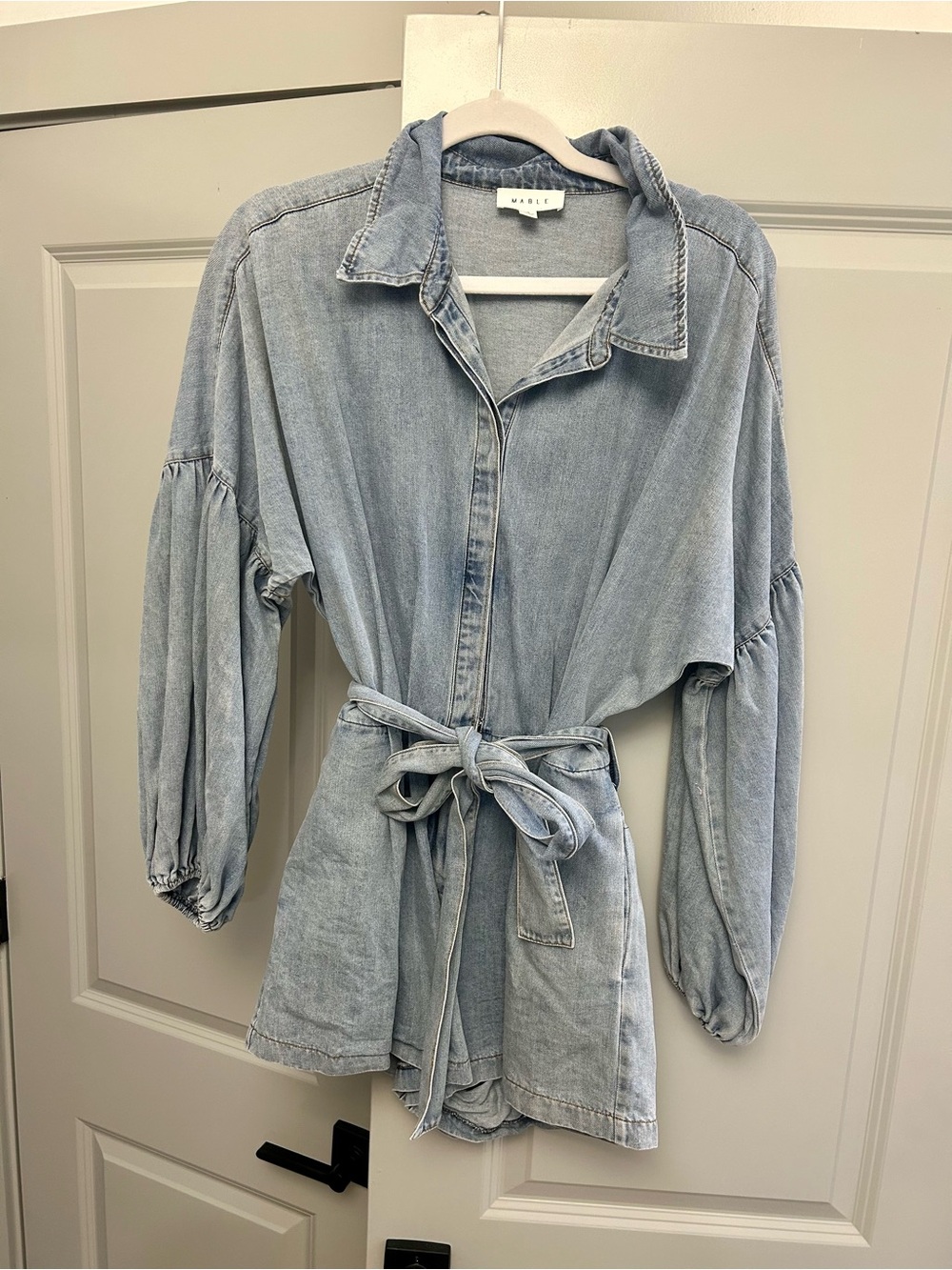 Washed Light Blue Denim Romper